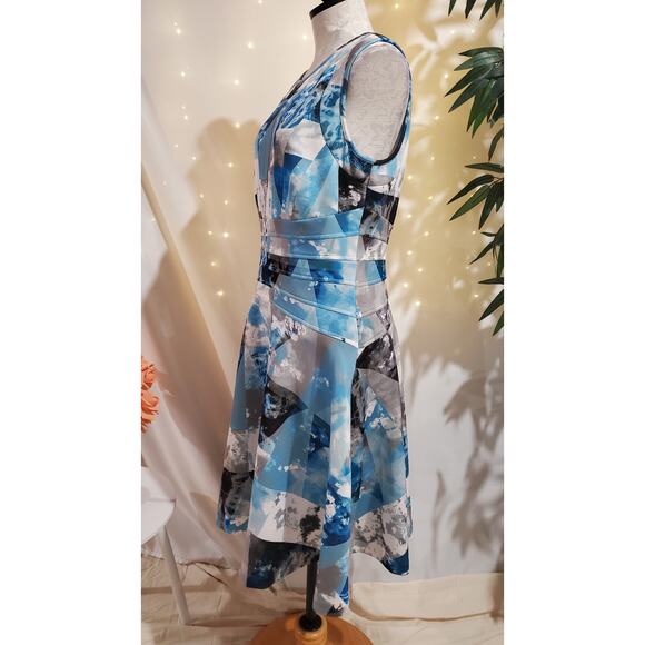 Calvin Klein Abstract Scuba Fit and Flare Sleeveless Dress Womens Size 12 Blue - Picture 2 of 9